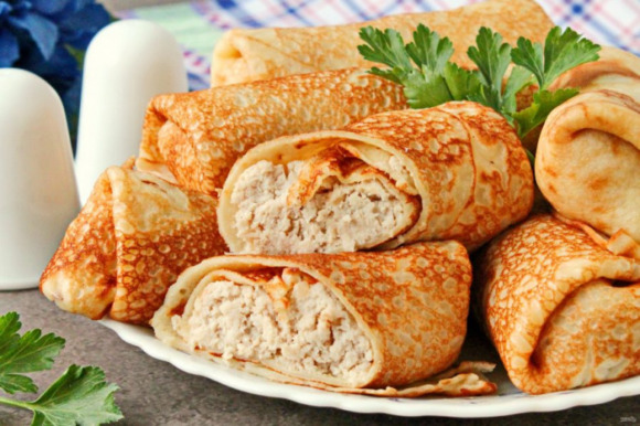 Блинчики, фаршированные мясом Блинчики, фаршированные мясом