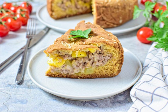 Пирог с мясом на кефире